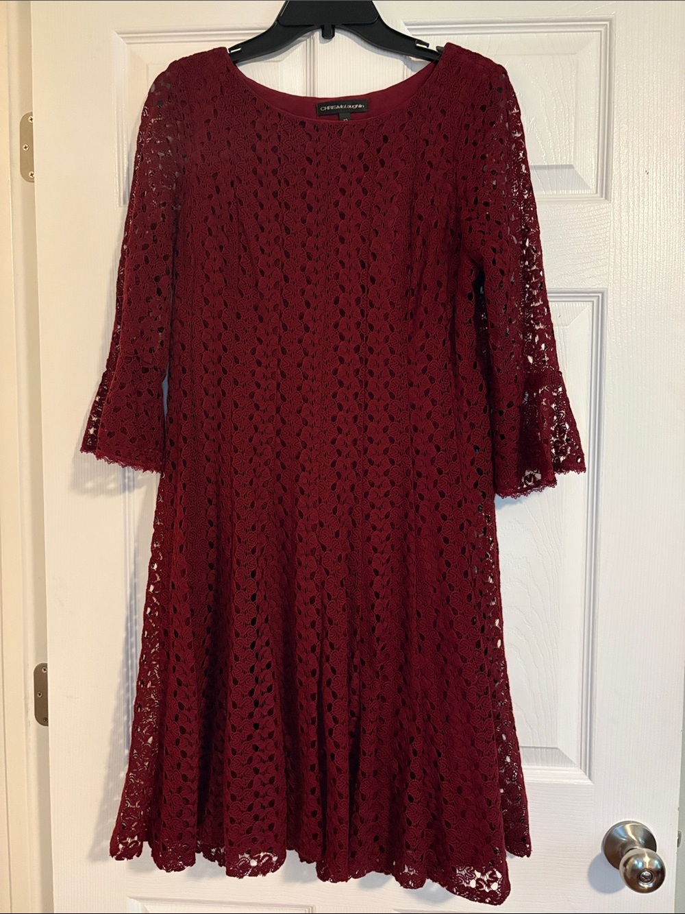 Chris  McLaughlin Women's Burgundy Crochet Fit-and-Flare Dress